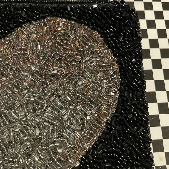 Moyna Black small pouch with silver heart. Top Zip . 5”w X 4 1/2w. - Picture 6 of 11